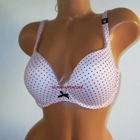 VICTORIA'S SECRET Body Push Up Bra 34DD Padded for sexy lift Peach Black dot - Picture 4 of 8
